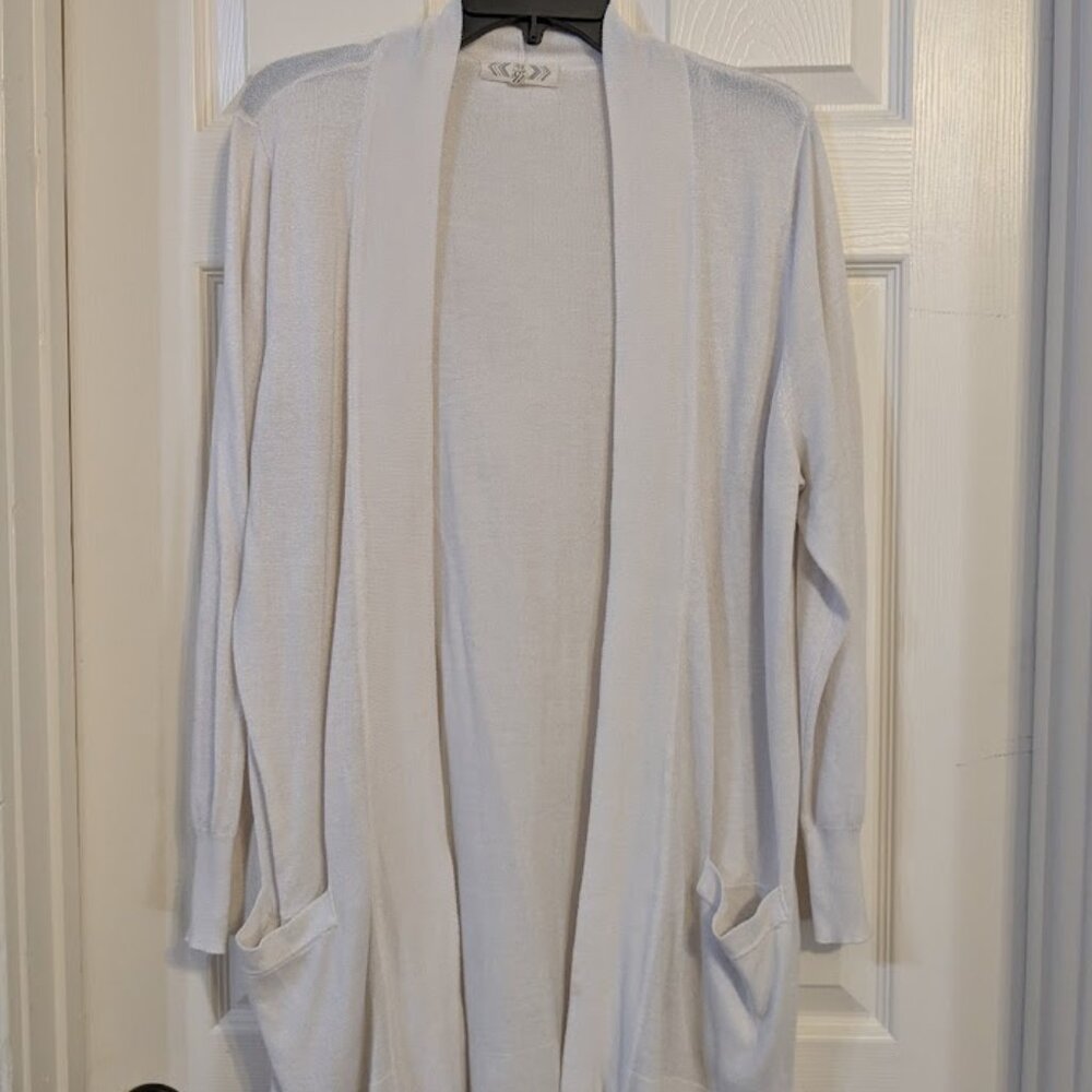 Pink Rose White Open-Front Cardigan